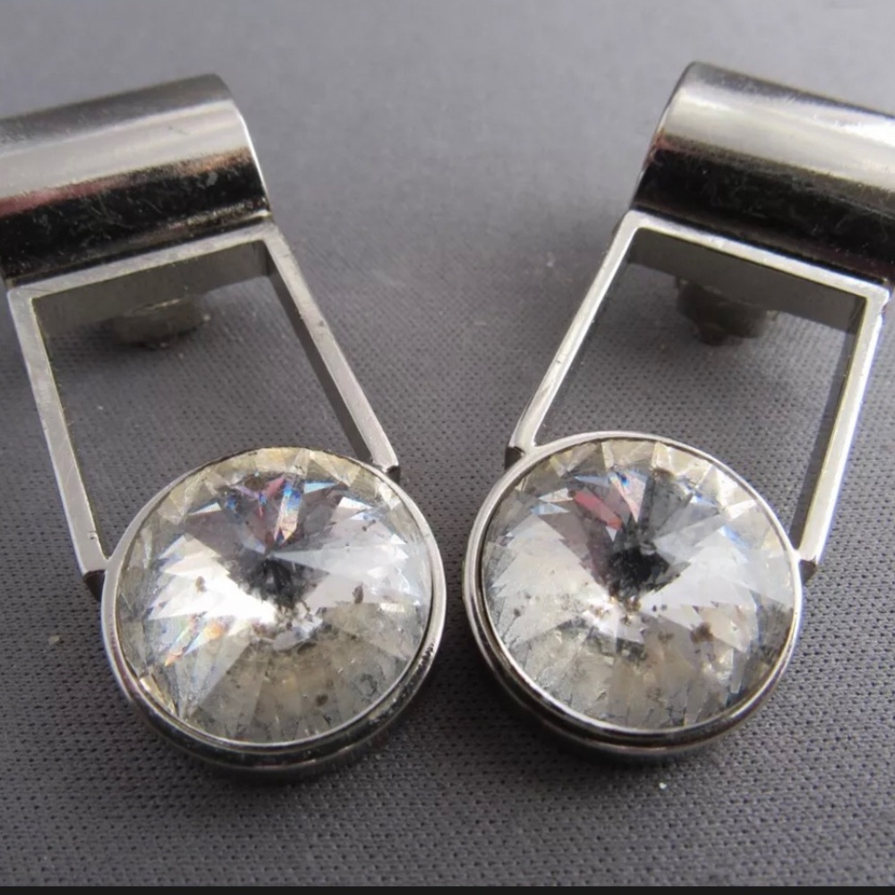 Silver Vintage Antonini Geometric Earrings with Crystal Accents